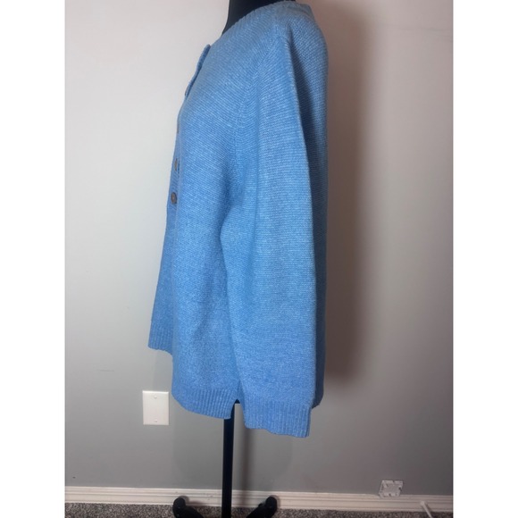 Pure Jill Pale Blue Button Neck Knit Sweater Petite L Cozy Casual Comfort Top - Picture 6 of 12